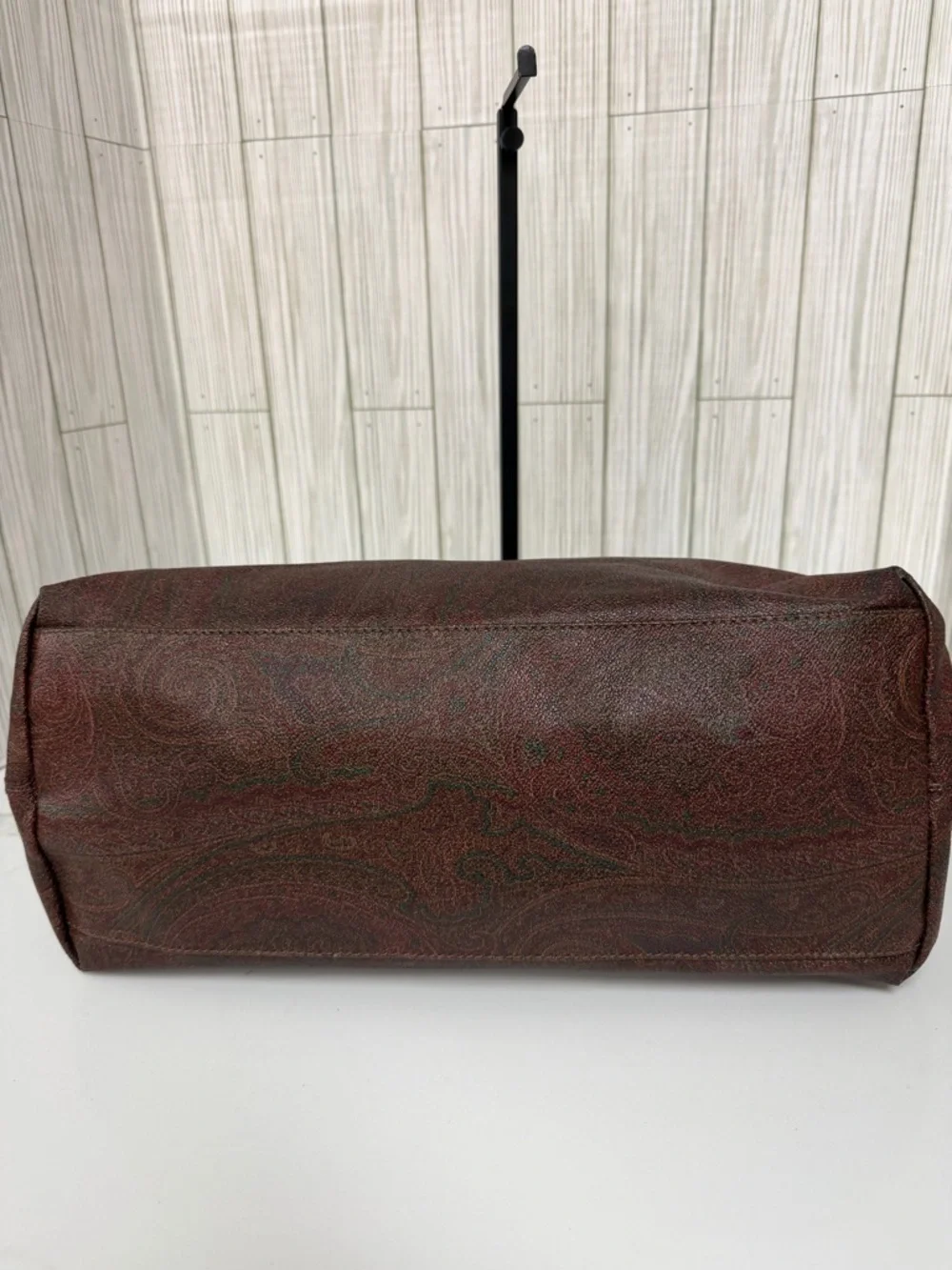 Etro Paisley Print Leather Tote Bag Red Orange Trim Shoulder Bag